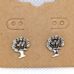 New Cute Silver Tone Tree Stud Earrings